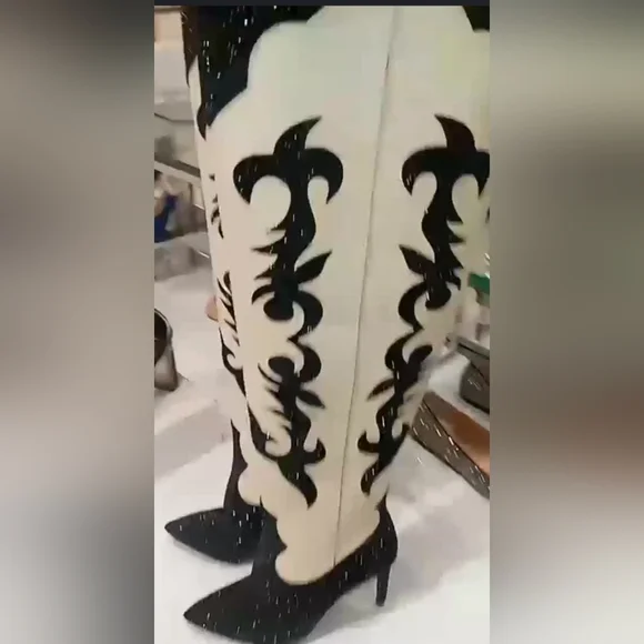 INC  international concept Iresa Cowboy boots Bone /Black /Blind Size6M NEW NWOB - Picture 2 of 7